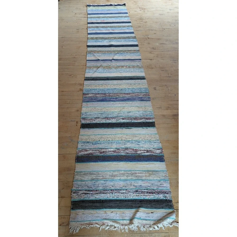 Antique Imported Swedish‎ Hand Made Rag Rug Runner (26.5